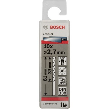 HSS-G Metal Matkap Ucu 2,7*61 mm 10lu Yedek Parça, Aksesuar ve Bakım Onarım Hizmeti