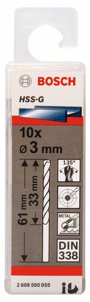 HSS-G Metal Matkap Ucu 3*61 mm 10lu Yedek Parça, Aksesuar ve Bakım Onarım Hizmeti