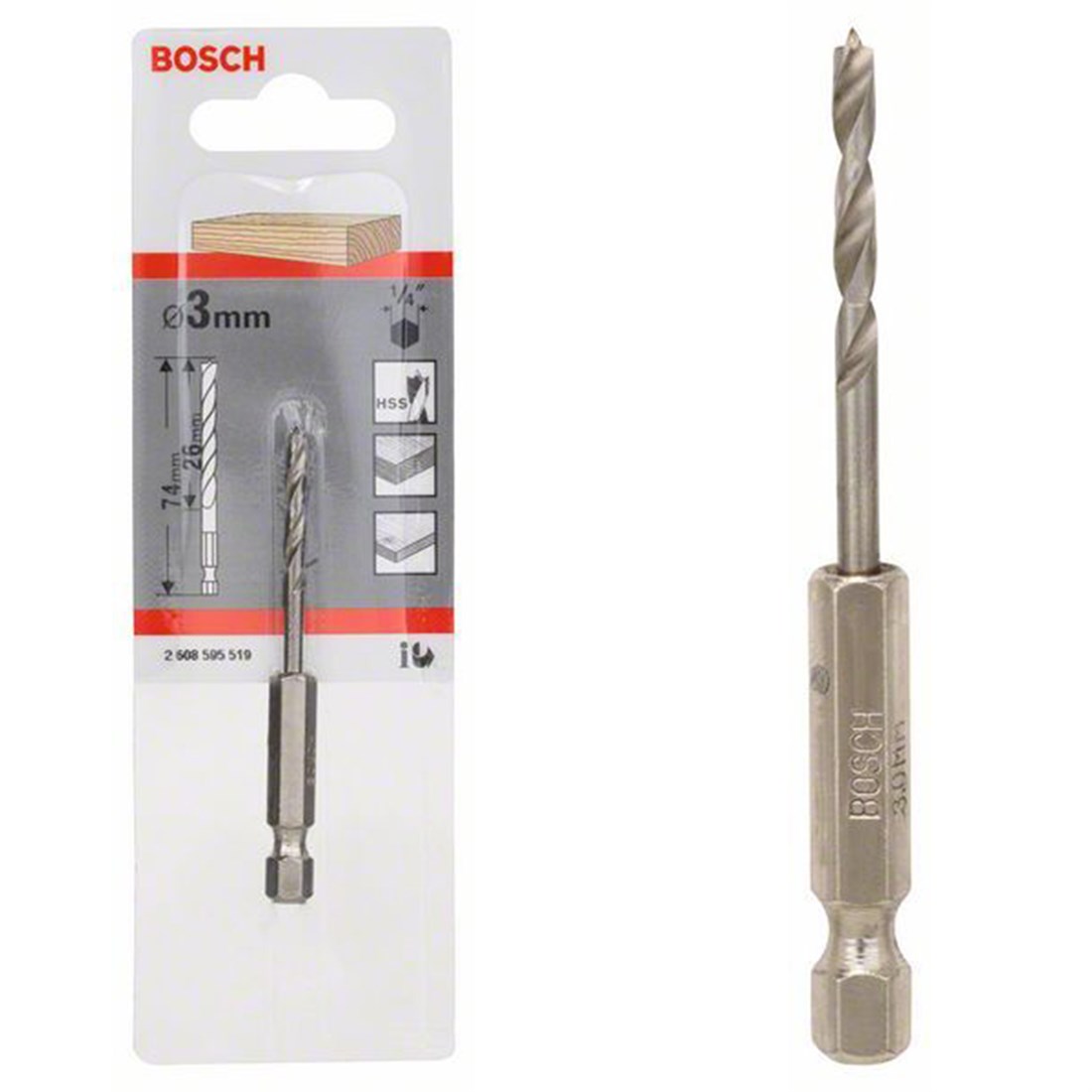 HEX Şaftlı Ahşap Matkap Ucu 3*74 mm Yedek Parça, Aksesuar ve Bakım Onarım Hizmeti