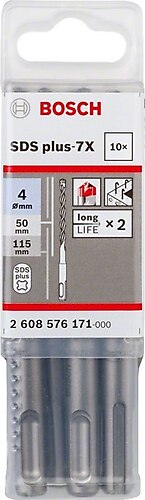 SDS-Plus-7X Kırıcı Delici Ucu 4*115mm 10lu Yedek Parça, Aksesuar ve Bakım Onarım Hizmeti